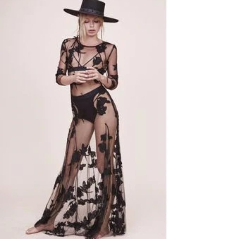 Orchid boho sheer mesh maxi dress